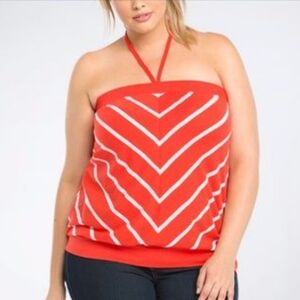 Torrid Deep Orange / Red & White Halter Tube Top Tie Neck Detail Summer chic